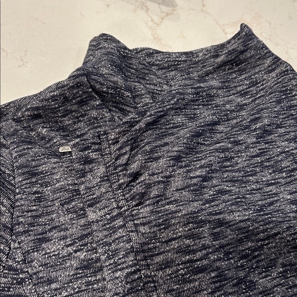 Asymmetrical Sweater Jacket moto look Navy Blue Full zip and short sleeve shell - Picture 13 of 13